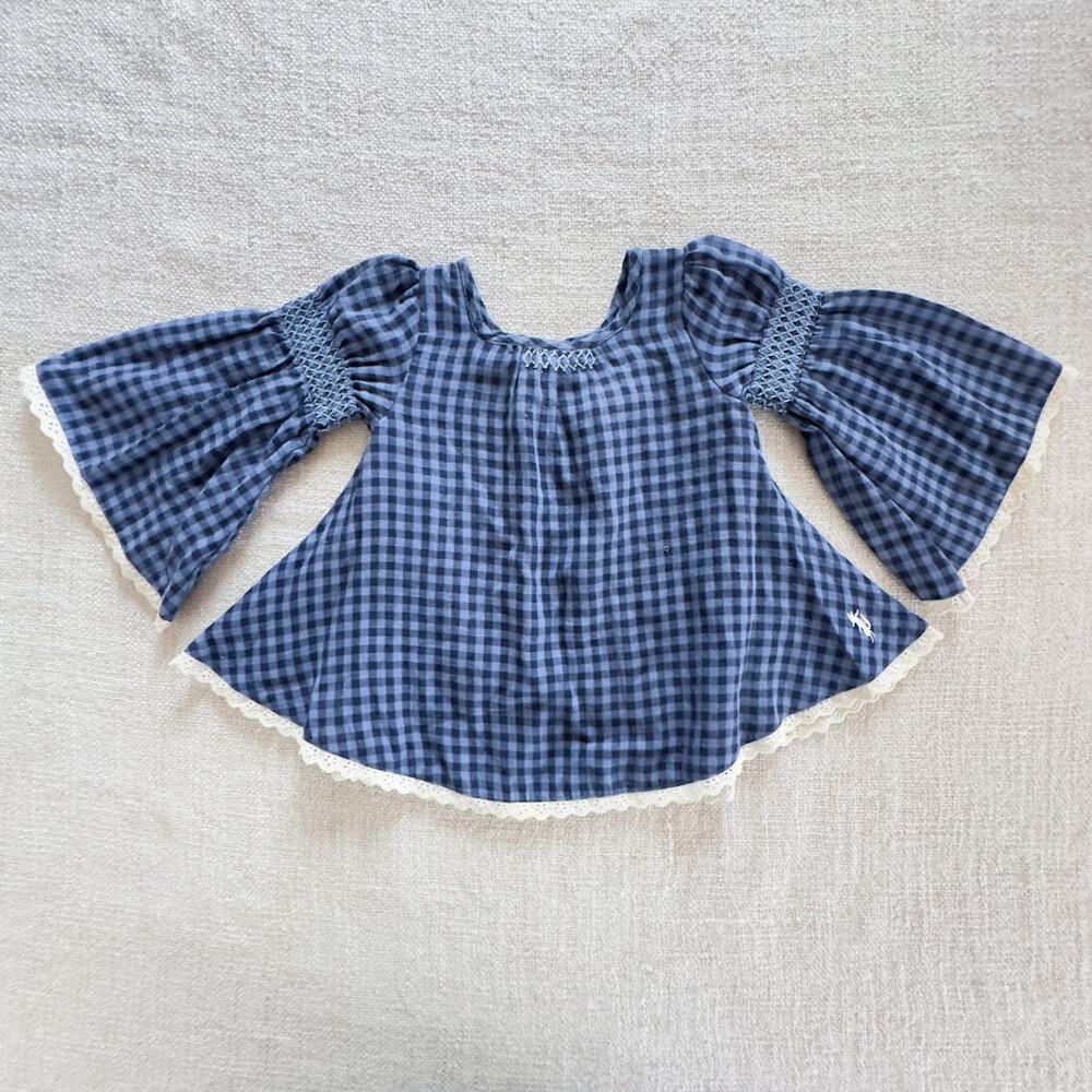 Well Dressed Wolf Blue Gingham Bell-sleeve Boho Top VGUC 18mo